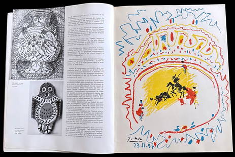 XXe Siecle 10. With 4 original color lithographs by Picasso, Dubuffet, Poliakoff and Zao Wou-Ki.: Cahiers d’Art, San Lazzaro, Paris, 1958 With 4 original color lithographs by Picasso (La petite corrida), Dubuffet, Poliakoff and Zao Wou-Ki, 1 print in ardesia by Ubac, 4 pochoirs in color by Miro,