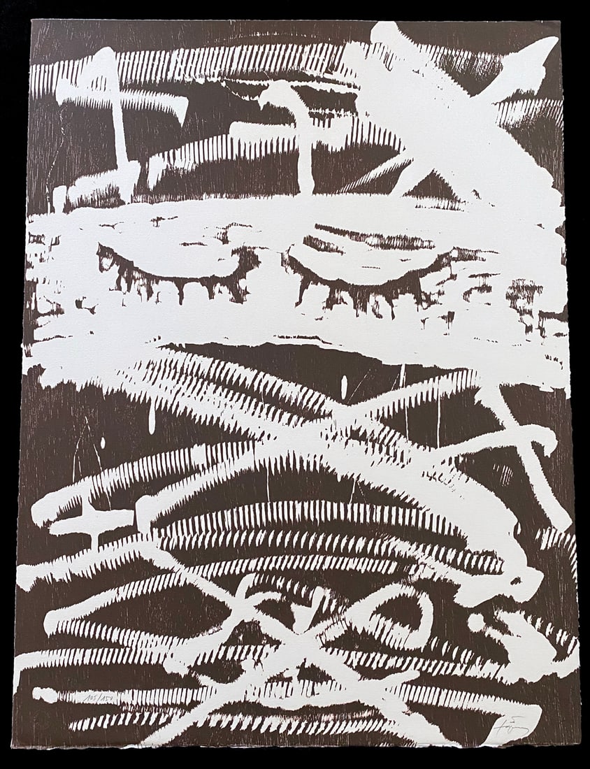 Antoni Tapies. Woodcut Signed and Numbered, from the Against torture portfolio.
