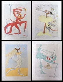 Hommage a Quevedo. 1975 Suite of 6 signed and numbered Etchings by Dali.