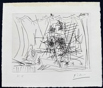 Picasso Theater. Original signed and numbered etching by Pablo Picasso, 1967.