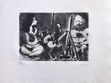 Picasso Les Bleus de Barcelona. with 11 original pochoirs +etching signed in pencil by Picasso.