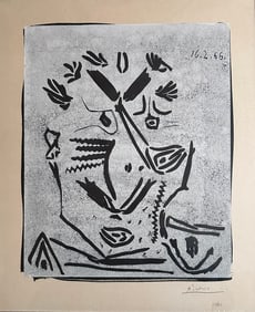 Signed and numbered linocut by Pablo Picasso from "Notre Dame de vie", one of 150 copies, 1966