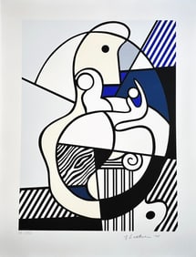 Lithograph by Roy Lichtenstein. Signed. Bonjour Max Ernst. One of 30 copies. 1975.