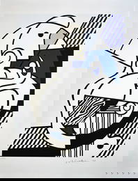 Lithograph by Roy Lichtenstein. Signed. Bonjour Max Ernst. One of 30 copies. 1975.