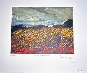 Les Bles Dans le Perche. Signed woodcut by Maurice de Vlaminck.