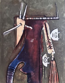 Lithograph by Wilfredo Lam. Signed. Bonjour Max Ernst. One of 30 copies. 1976.