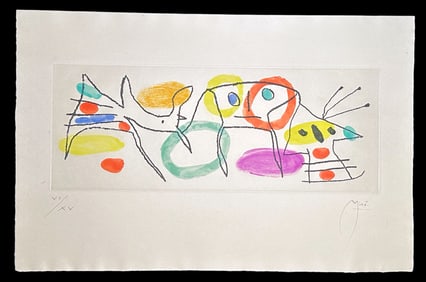 Signed etching and aquatint in colors by Joan Miro. 1968, one of 15 copies