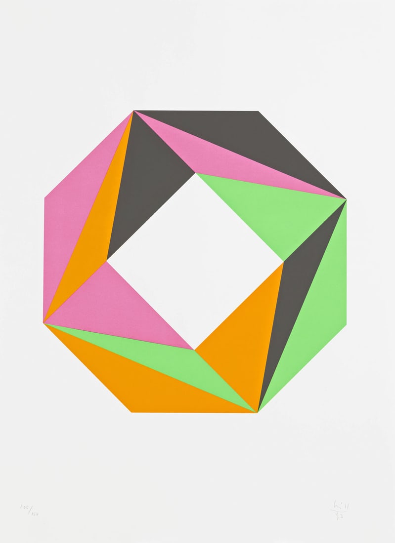 Max Bill. Signed Silkscreen, one of 150 copies: Artists Against Torture silkscreen in 4 colors on Sihl Superbus white paper size 76x56cm, one of 150 copies. Signed and numbered in pencil. published by Association for the Prevention of Torture (APT)