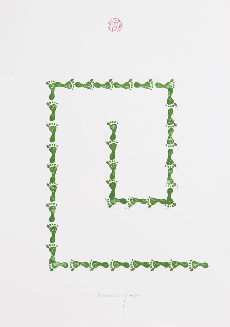 Richard Long. Signed Lithograph, one of 150 copies: Artists Against Torture offset Lithograph in 2 colors on Saunder Waterfort natural white paper 76x 54 cm. Signed and numbered in pencil, one of 150 copies, published by Association for the Prevention