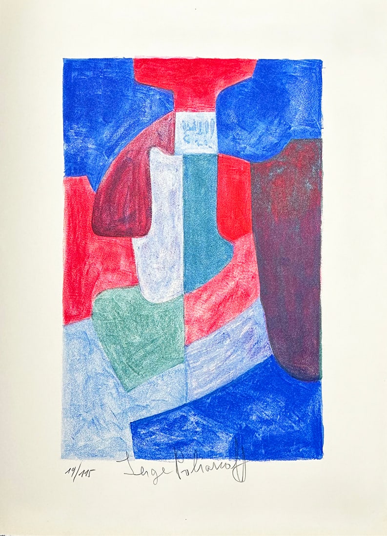 Serge Poliakoff Original signed Lithograph. 1978. One of 115 copies.: Original lithograph in colors by Serge Poliakoff. Signed and numbered in pencil by the artist. One of 115 numbered in Arabic numerals in Rives paper. Published in 1978 by Erker Presse, for the suite d