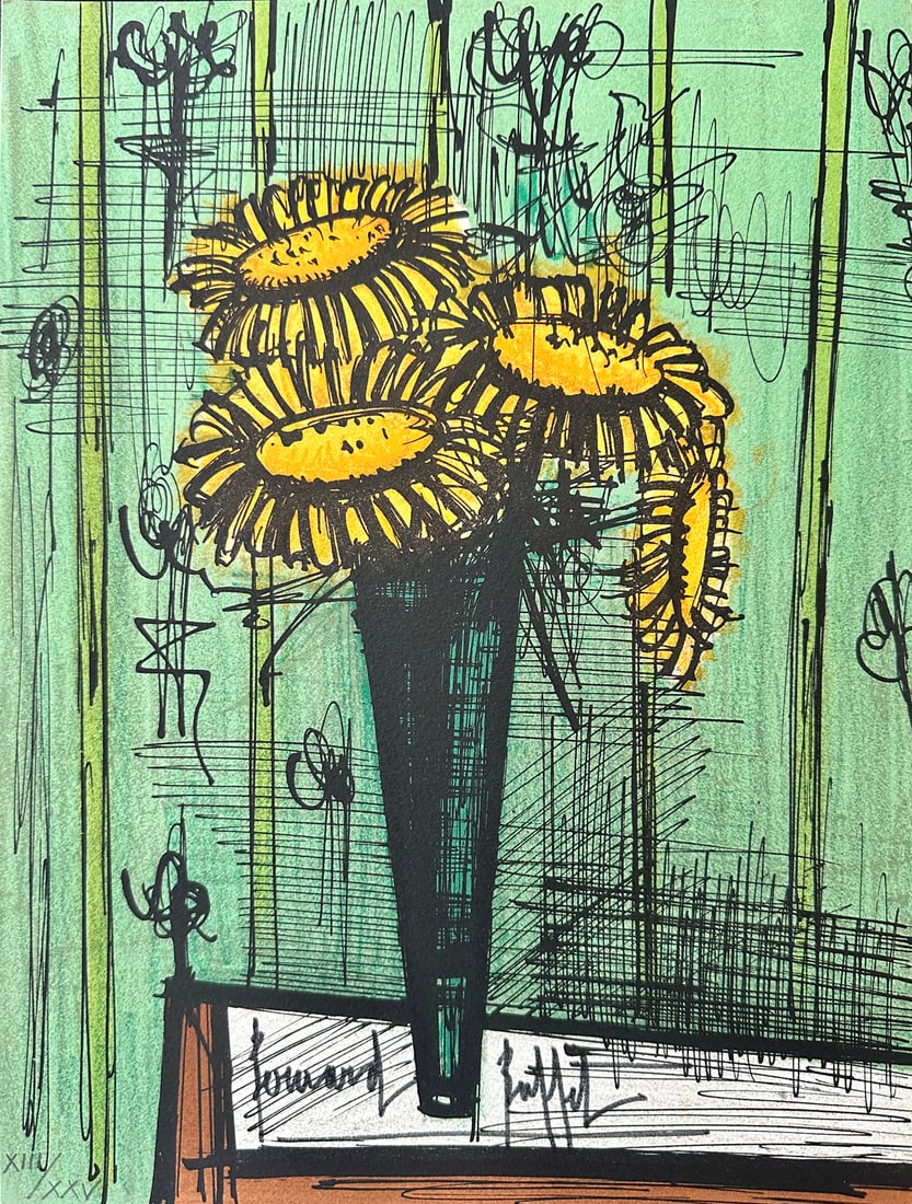 Bernard Buffet Lithographs 1952-1966, deluxe edition with 2 signed lithographs, one of 125 copies: Tudor Publishing Company, New York. 1968. Fernand Mourlot. Deluxe edition of Buffet catalogue raisonne with two loose leaf color lithographs each signed in marker by Bernard Buffet, and numbered in Ro