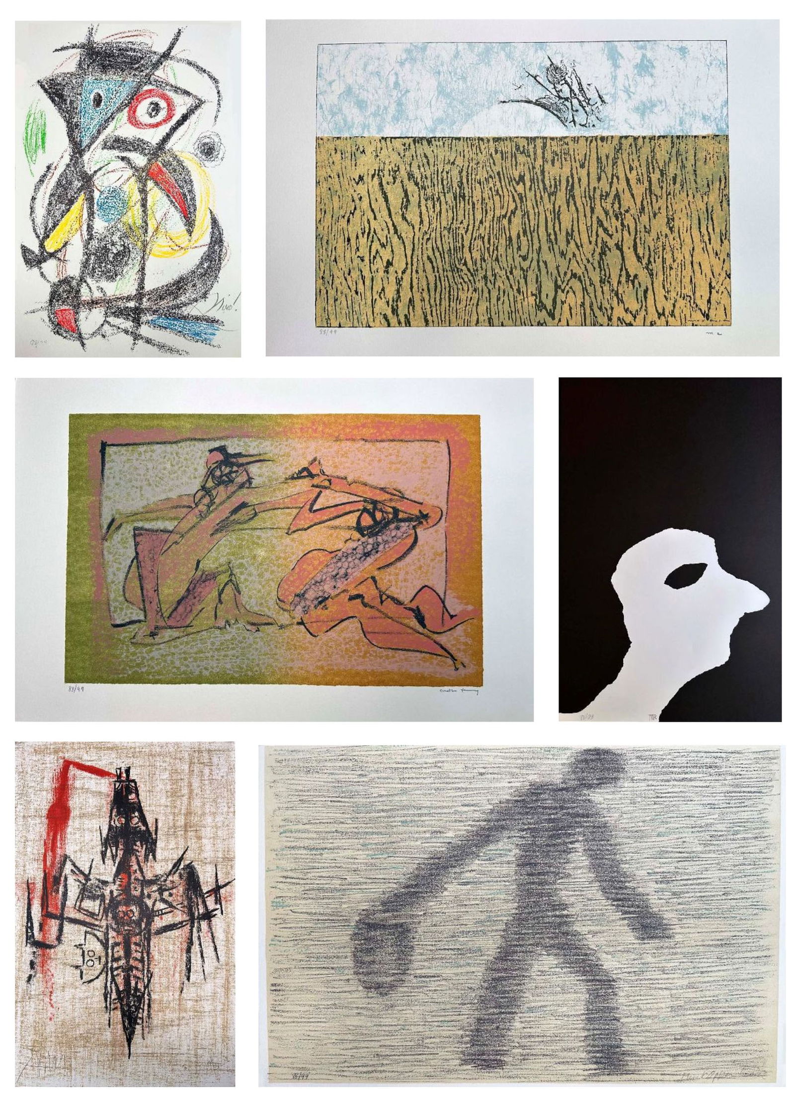 Les Demeures d Hypnos. 11 signed prints by Ernst, Lam, Miro, Man Ray, other. One of 99 copies, 1976: Editiones de la Difference, Paris 1976. Portfolio with 11 prints (8 lithographs and 3 etchings), all signed and numbered by the artists: Max Ernst, Jacques Herold, Philippe Labarthe, Felix Labisse, Wi