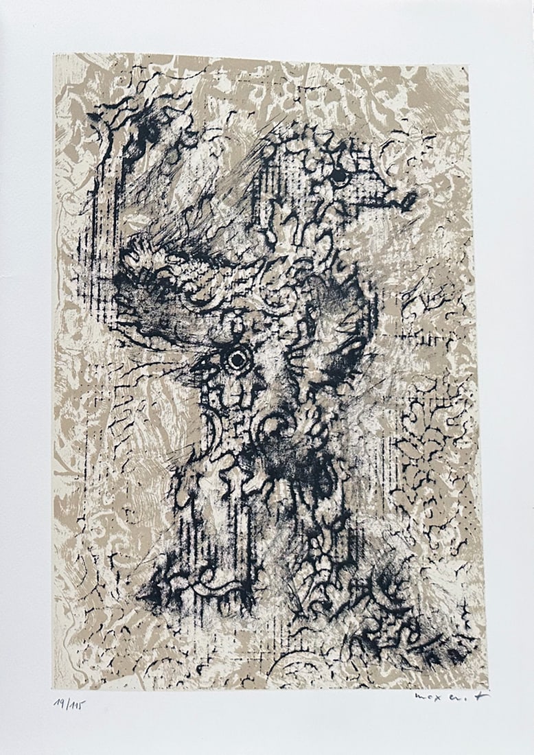 Max Ernst. Signed Lithograph. 1978. One of 115 signed copies.: Lithograph in color by Max Ernst. Signed in pencil on the lower right and numbered on the lower left. One of 115 numbered in Arabic numerals in Rives paper. Published in 1978 by Erker Presse, for the