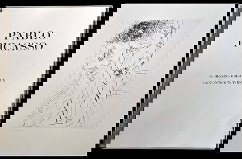 Picasso. 14 dessins originaux graves sur cuivre.: Pablo Picasso. Complete portolio of 14 etchings after Picasso drawings. First limited edition one of 300 copies numbered on the justification page. The etchings are signed in plate and numbered in pen