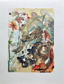 Dali. "Saint James and Hope" Woodcut in color.