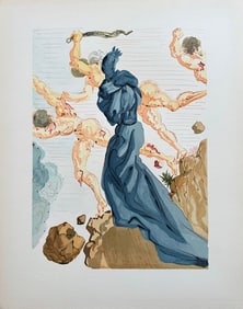 Dali. "The Hard Margins" Woodcut by Salvador Dali. From The Divine Comedy portfolio.