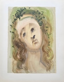 Dali. "Virgil's Face" Woodcut in color by Salvador Dali.