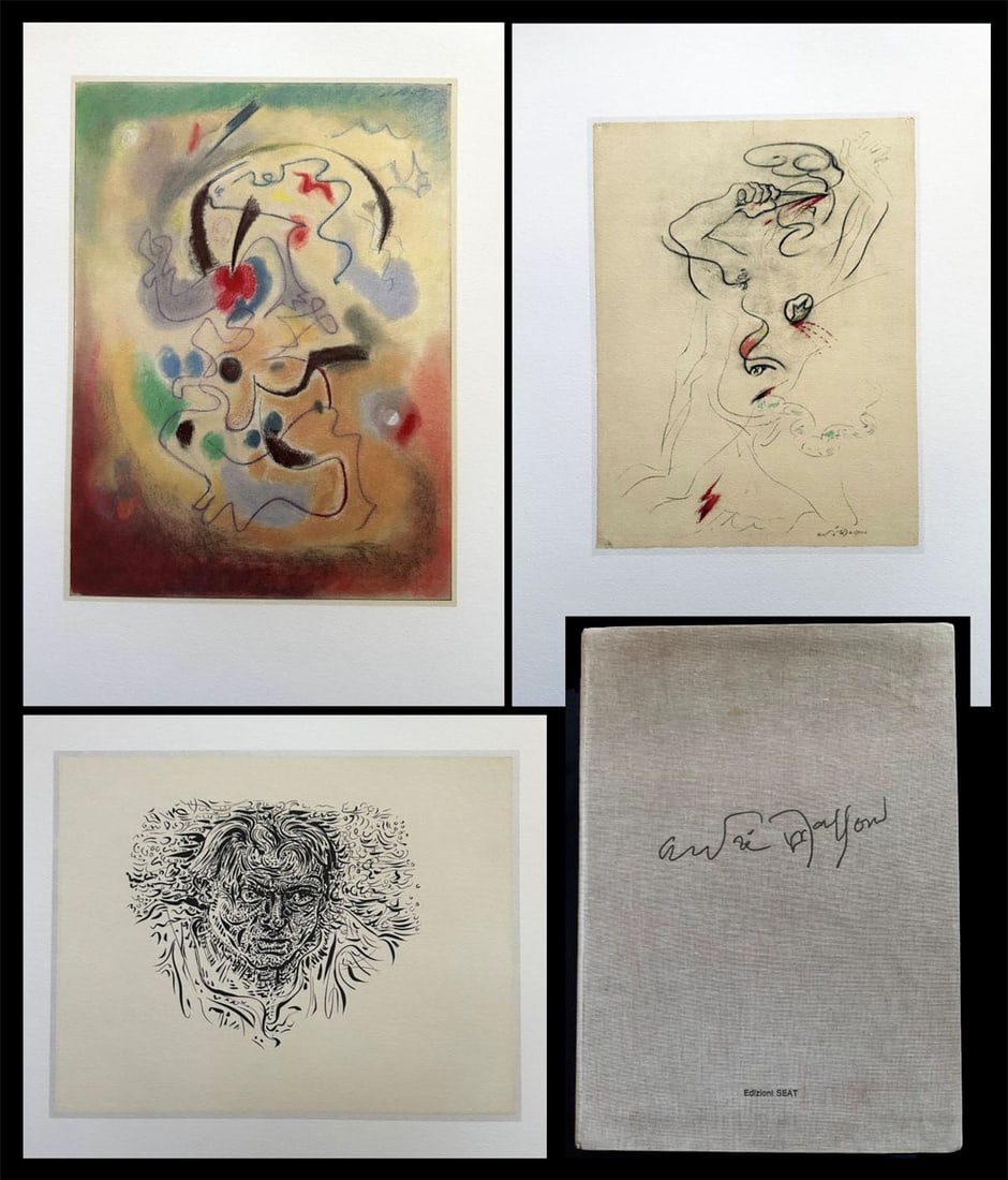 Andre Masson Portfolio with 60 colors prints.: Edizioni Seat Portfolio (1981). Text by Jean Paul Sartre and Carmine Benincasa Limited edition 3000 numbered copies. Large portfolio in Box complete of text, justification and 60 offset reproduction p