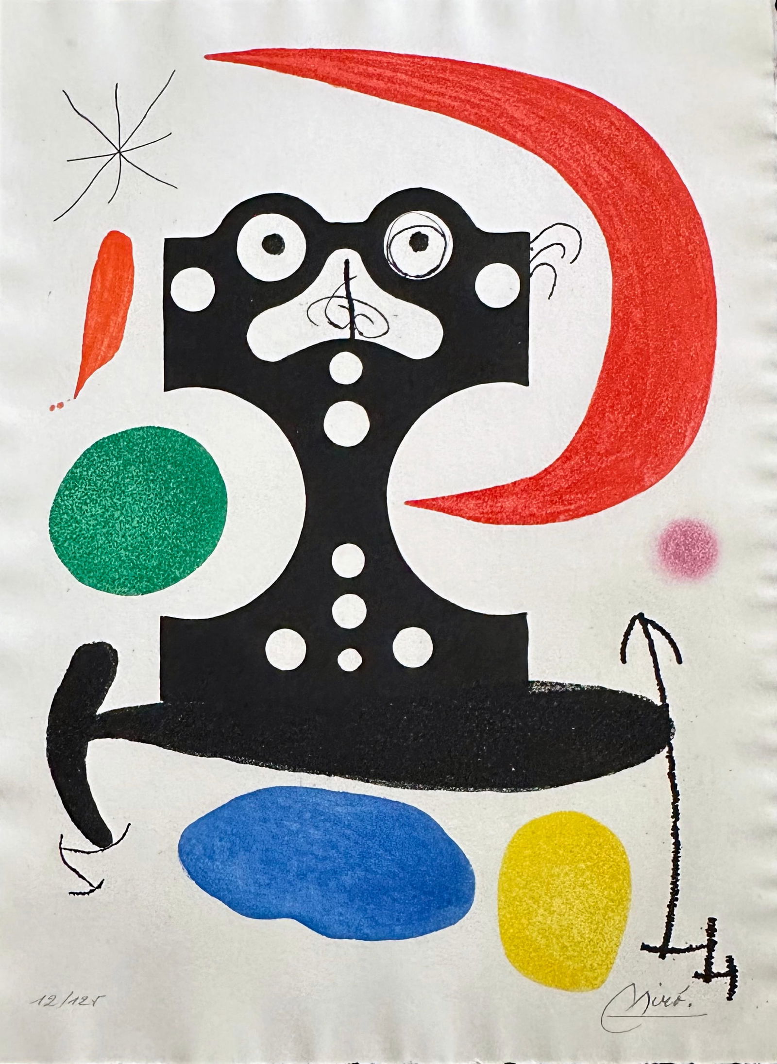 Miro Signed Lithograph. One of 160 copies.: Lithograph from Monument a Christophe Colomb et a Marcel Duchamp portfolio, created in 1968–71. Signed and numbered by the artist. Limited edition of 160 copies printed between 1968 and 1971. Printe