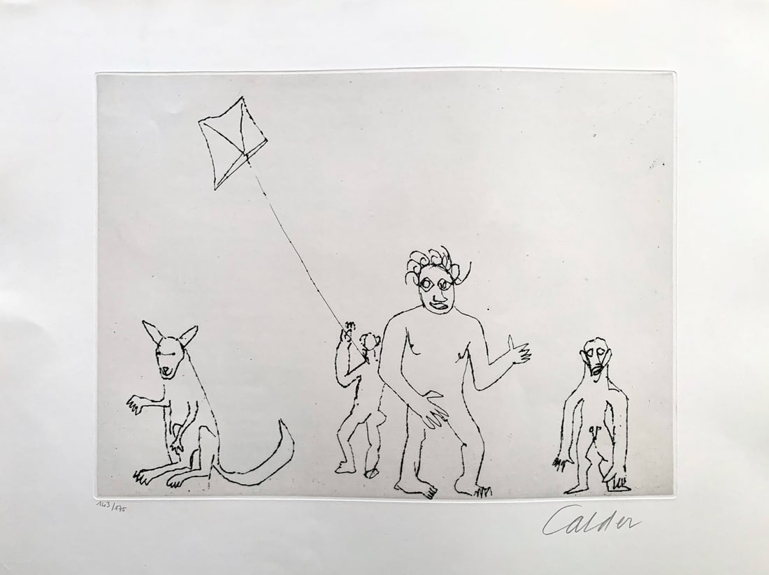 Calder. Santa Claus. Portfolio With 9 Signed Etchings.: Edition de l'Herme, Paris 1974, From the book of E.E. Cunning Santa Claus Illustrated by Alexander Calder with 9 etching in black all signed in pencil. Complete portfolio, loose as issued in the origi