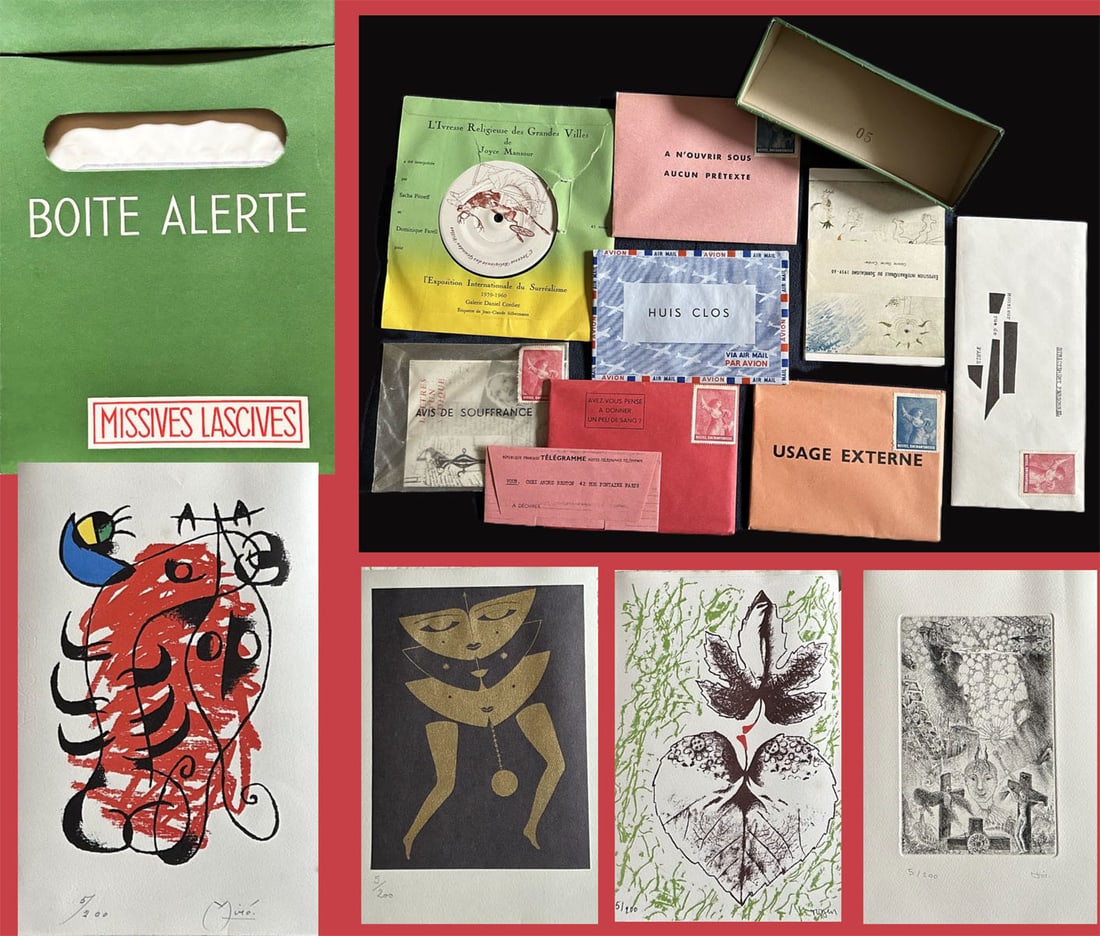 Marcel Duchamp. Boîte Alerte, Exposition Internationale du Surréalisme 1959/60. Complete.: Marcel DUCHAMP. Boîte alerte (Alert box). Lascivious Missives - 1959 / 1960. Deluxe catalogue for the Exposition Internationale du Surréalisme, ‘EROS’, organized by André Breton and Marcel Duch