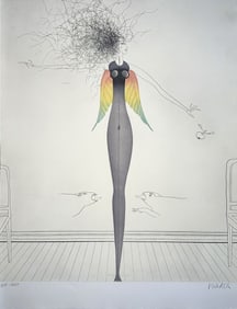 Paul Wunderlich. Etching. Signed. Bonjour Max Ernst. One of 30 copies. 1976.