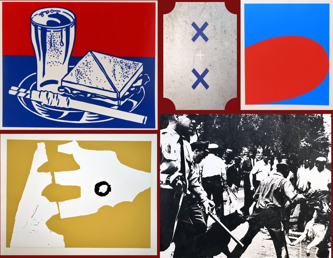 X + X (Ten Works by Ten Painters). Warhol, Lichtenstein, Indiana, Kelly and others. 1964: Hartford: The Wadsworth Atheneum, 1964. Complete portfolio of 10 color screenprints by Warhol, Lichtenstein, Motherwell (one with collage), Davis, Indiana, Kelly, Ortman, Poons, and Reinhardt, each in