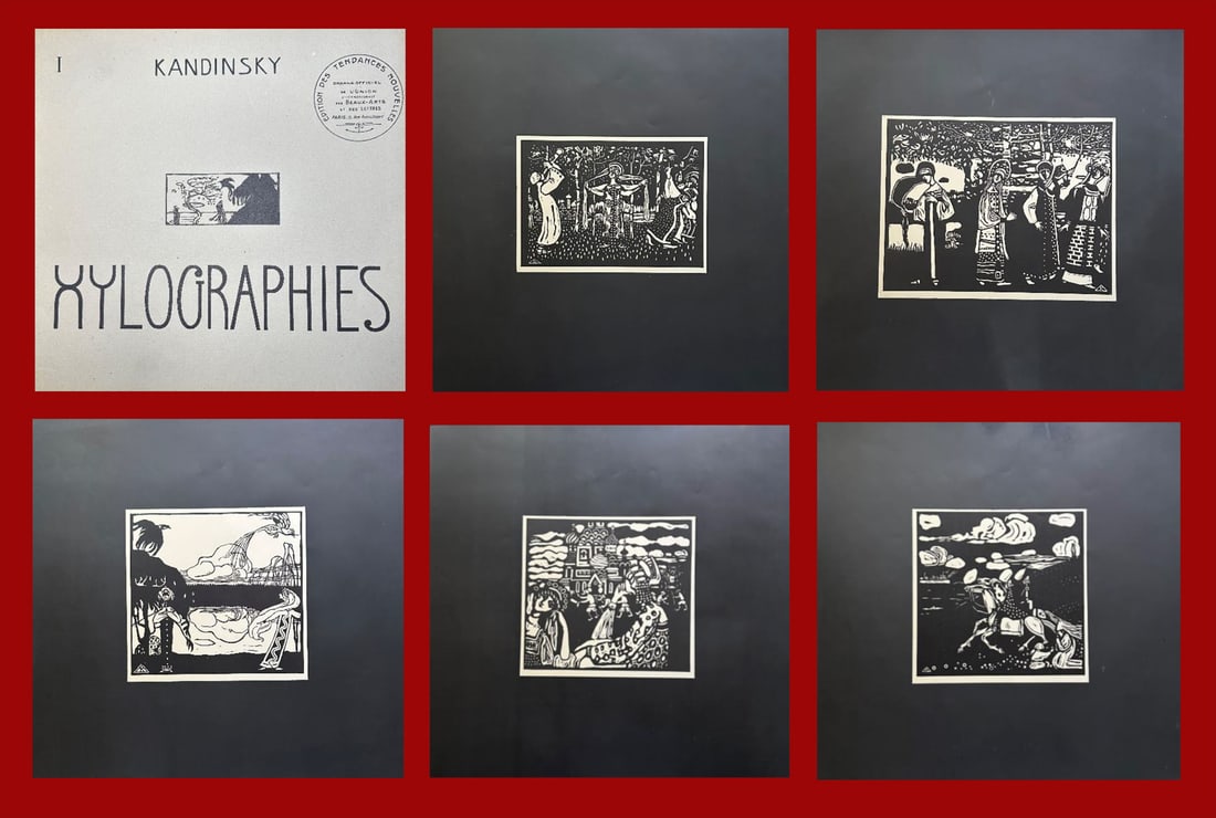Kandinsky Xylographies. 8 gravures 1909: Editions des Tendances Nouvelles 1909. Loose sheets in paper folder, with an introduction in French by Gerome Maesse. 8 gravures after Kandinsky, of which 5 in full page, and 3 miniatures in text and