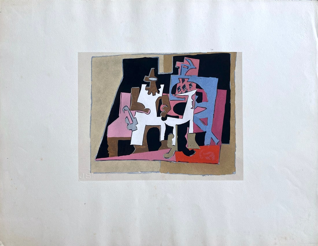 Picasso pochoir. From the portfolio Dix reproductions, 1933: Interieur. 1920. Color pochoir after Pablo Picasso. One of 1000 copies printed in Velin d'Arches paper with blind stamp and watermark of the publisher printer "JB", from the portfolio “Dix reproduct