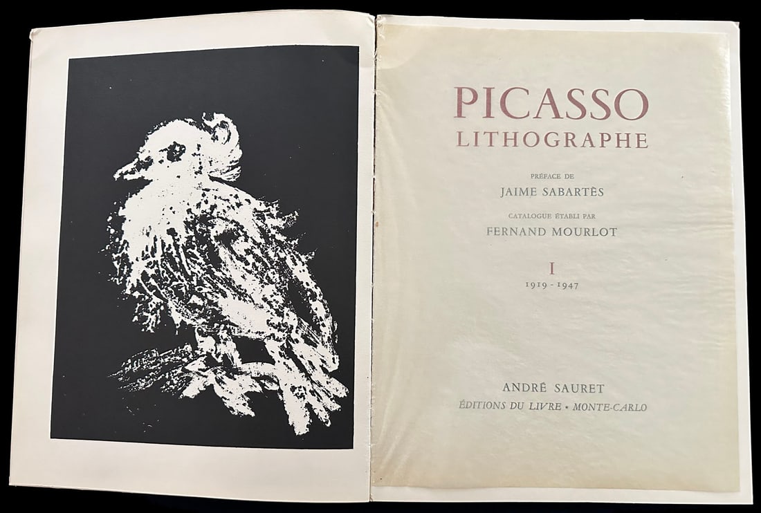 Picasso lithographe 1. 1947. With two original lithographs by Picasso.: Picasso lithographe 1 1919-1947 Monte Carlo Andre Sauret 1949. Volume I: 1919 - 1947 Preface Jaime Sabartes, Fernand Mourlot. Andre Sauret 1949. With two original lithographs one on the frontispiece,