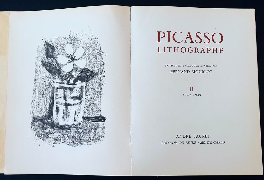 Picasso Lithographe 2. 1950. With two original lithographs by Picasso.: Volume II: 1947 -1949 Fernand Mourlot. Andre Sauret. Monte Carlo, 1950. With two original lithographs one on the frontispiece, and one on the full paper wrapper, (front with portrait of Charles Picass