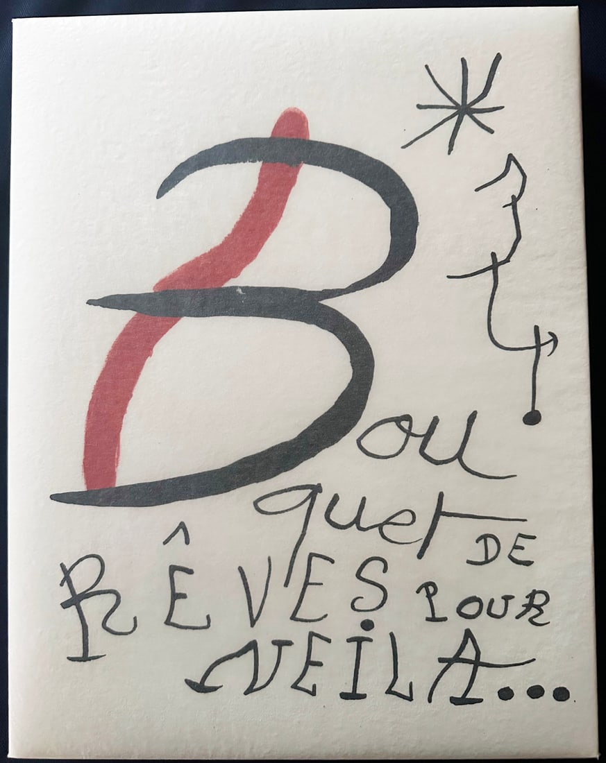 Miro. Bouquet de rives pour Neila. With 18 lithographs.: Mourlot Paris 1967. Signed by Miro in justification page. 18 lithographs by Miro of which 1 in frontespice, 11 in text, 6 hors text, of which 3 in double page. One of 150 copies from a total editon 17