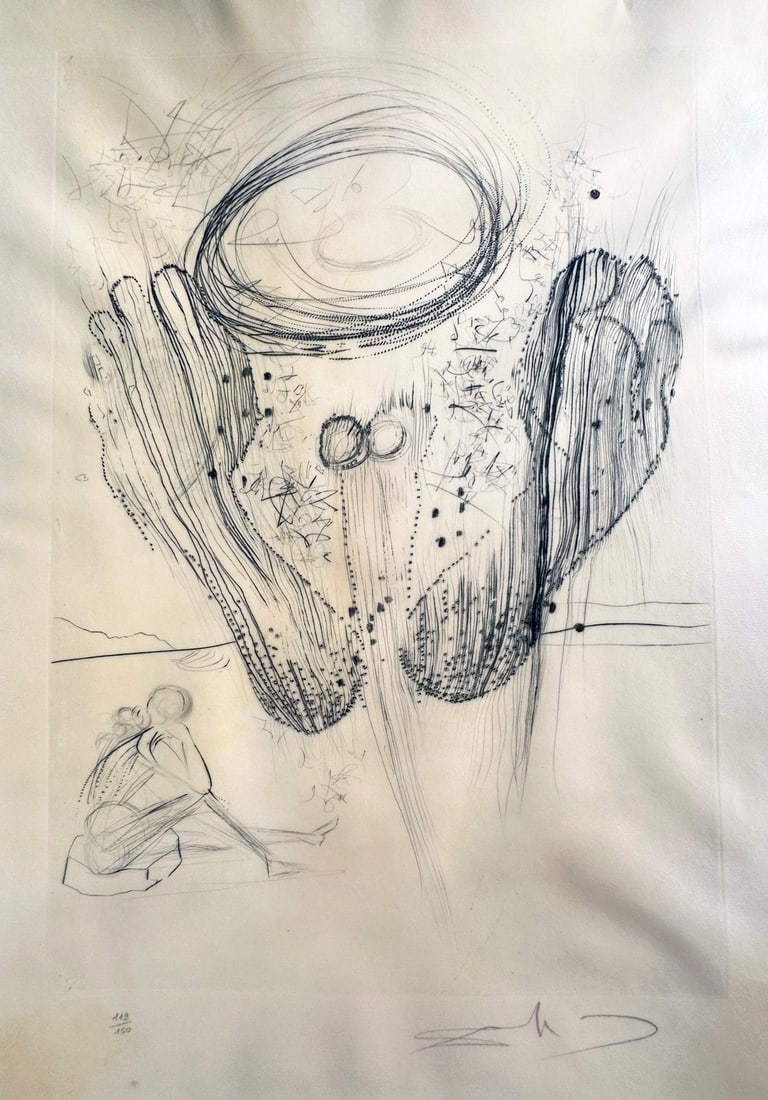 Dali. Roi, Je T'Attends a Babylone. With 14 Drypoint. Dali, Salvador: Malraux, André. Geneva: Albert Skira, 1973 First edition. One of 138 copies from a total edition of 160 copies, signed by Salvador Dali, André Malraux and Albert Skira on the justification page.