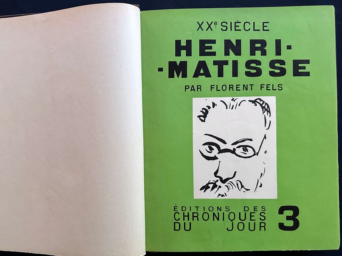 Henri Matisse par Florent Fels. 1929 With four pochoirs.: Editions des "Chroniques du jour", Paris, 1929. One of 500 numbered copies. With four color pochoirs by Matisse: Odalisque au tambour (1926) - Harmonie jaune (1927)- Le buffet (1928)- Nu (1921), and