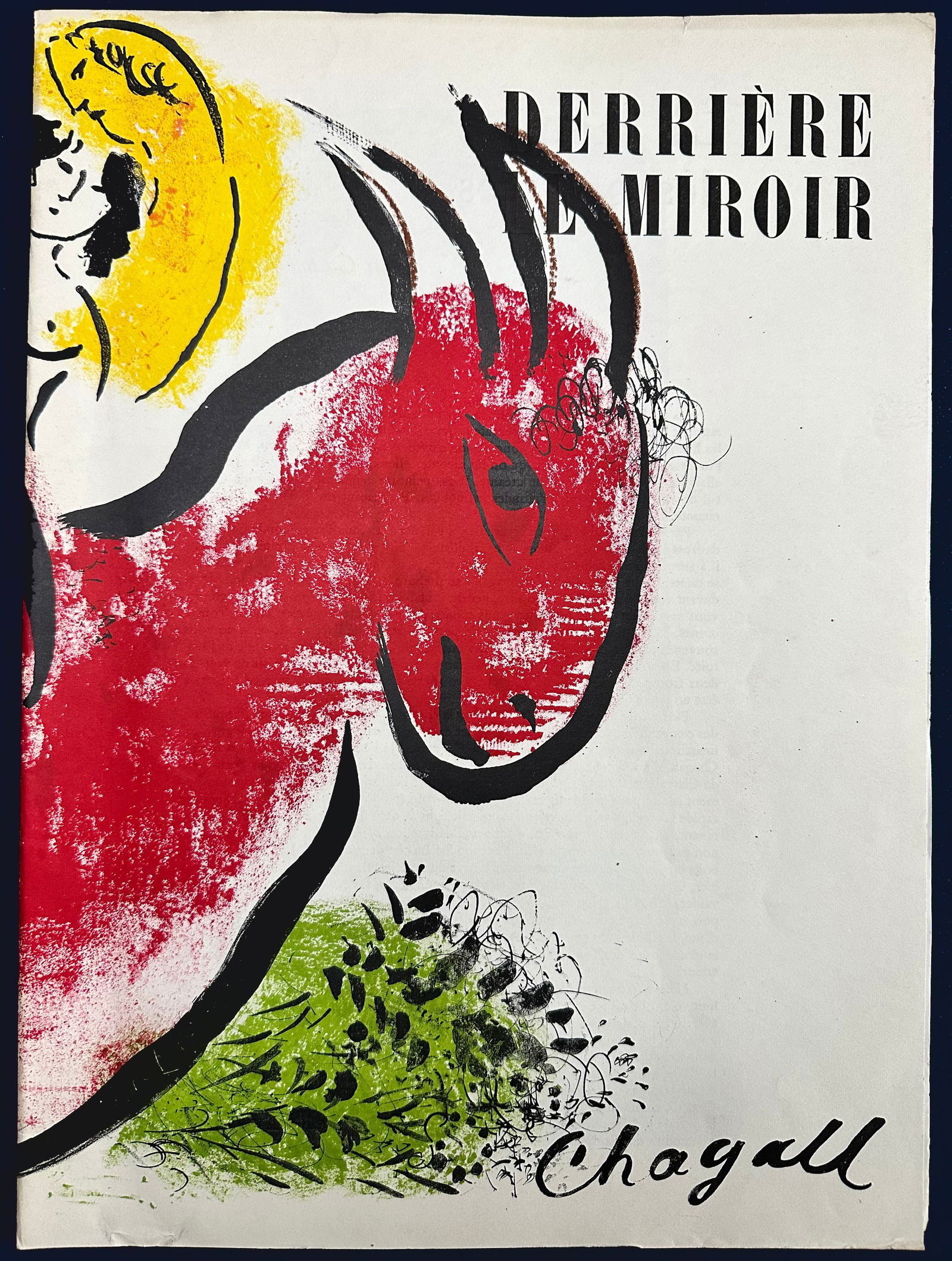Derriere le Miroir 44-45. Chagall. with 2 lithographs.: Maeght March 1952. With 2 lithographs in color on double page by Marc Chagall, of which one on the cover, text by G. Bachelard, C. Estienne and A. Vollard. 15x11x1 inches