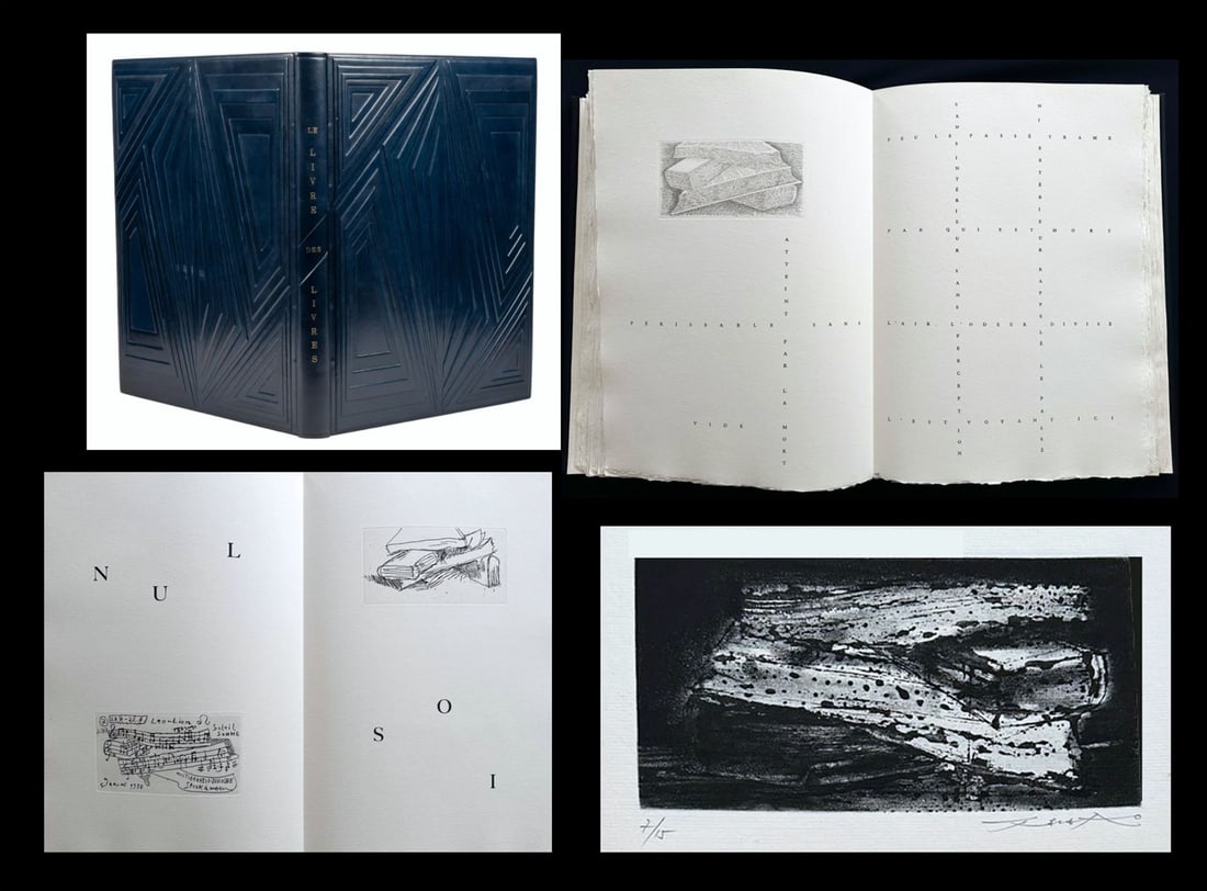 Lecuire, Pierre. Le Livre des Livres. DELUXE Edition. Volumes I & II. 1974/1982. VERY RARE.: LECUIRE (Pierre). Le livre des livres. Volumes I + II. Paris, Lecuire, 1974/1982. These volumes contain 44 unpublished poems by Lecuire which are accompanied by original engravings and etchings by