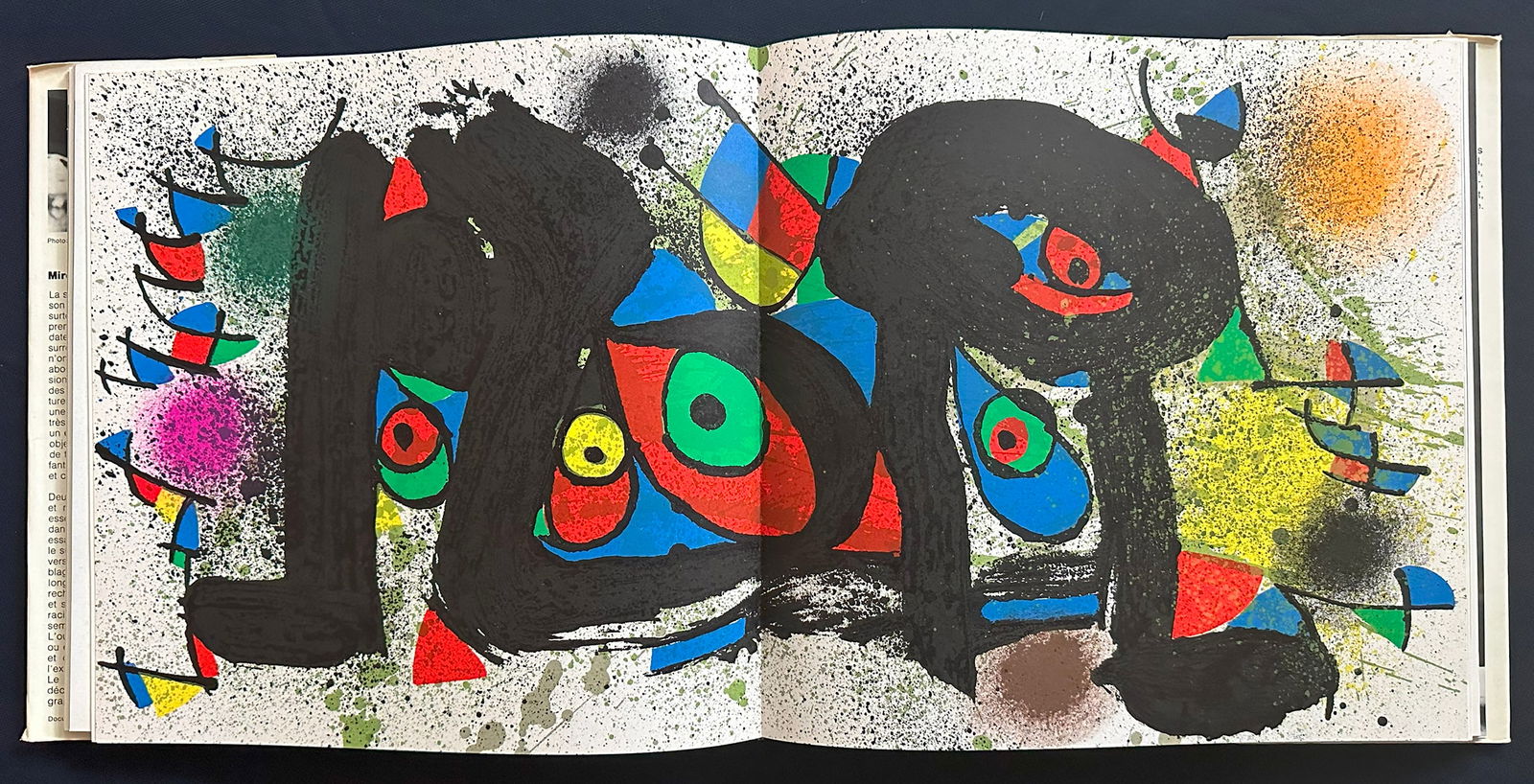 Miro Sculptures with 2 lithographs in color double page. 1974.: Maeght Editeur, 1974. Alain Jouffroy and Joan Teixidor. Catalog of Miro sculptures from 1930 to 1972. With two original lithographs in color and double page by Miro. The catalogue is profusely