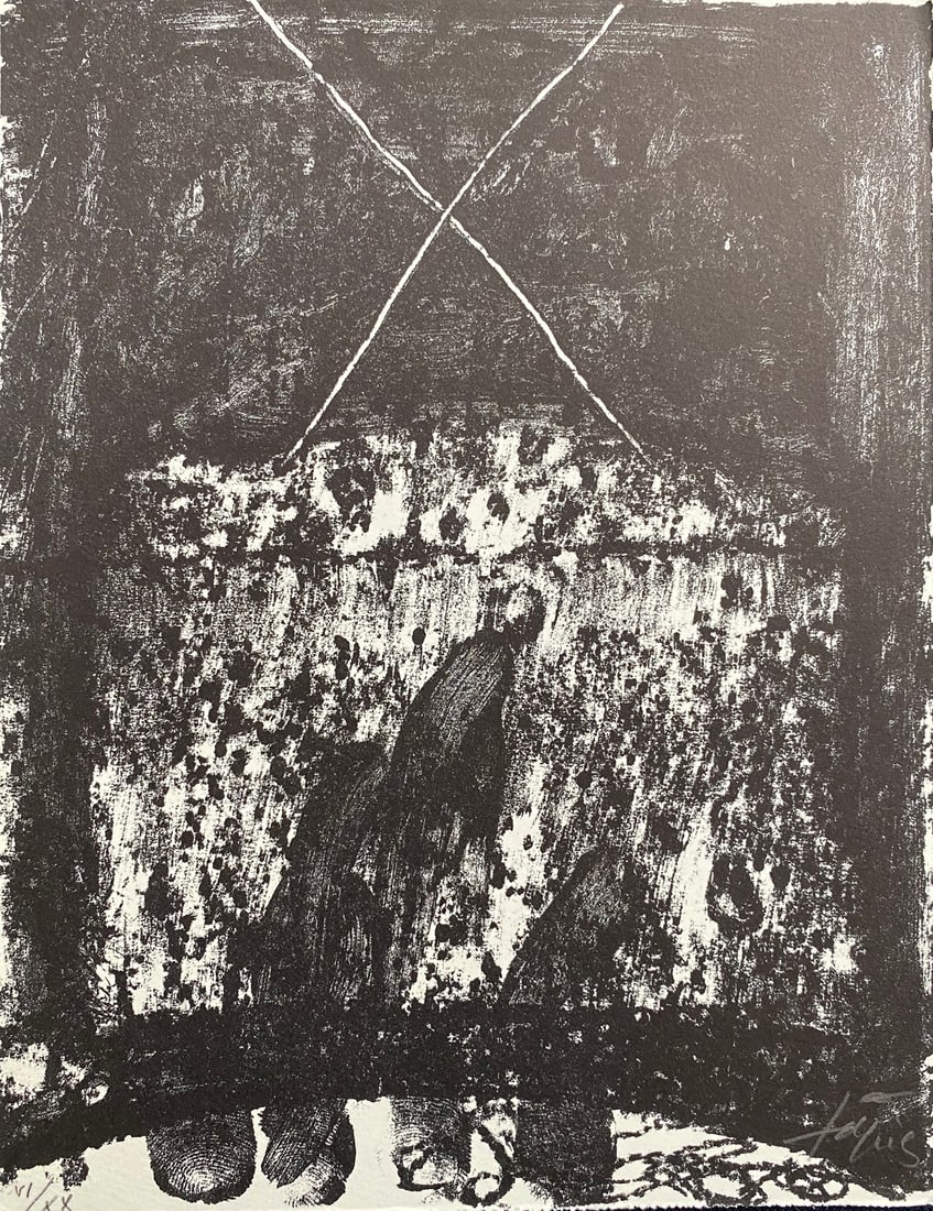 Antoni Tapies signed and numbered Lithograph. 1966. One of twenty copies.: Lithograph in Black by Antoni Tapies. Signed and numbered in pencil by the artist. Part of the portfolio Hommage a Hans Arp, St Gallen, Galerie im Erker, 1966/67. 6 ¾ x 9 inch Ref: Galfetti 149