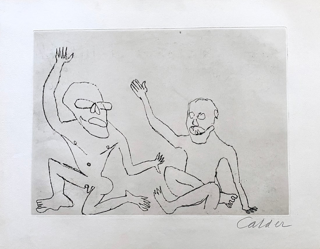 Calder. Signed etching from Santa Claus 1974.: Alexander Calder etching in black, on Arches paper from the Santa Claus suite, signed lower right in pencil by Calder. Published by Editions de l Herne, Paris, printed by Atelier Arte Imprimeur,