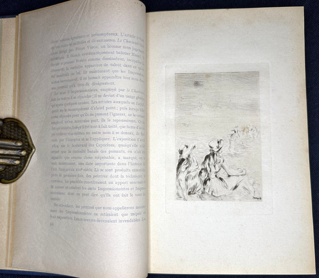 Histoire des Peintres Impressionistes. With two etchings by Renoir and one by Guillaumin. 1919: DURET Théodore. Histoire des Peintres Impressionnistes. Pissarro, Claude Monet, Sisley, Renoir, Berthe Morisot, Cézanne, Guillaumin. Nouvelle édition. Paris: Floury, 1919 Illustrated with two