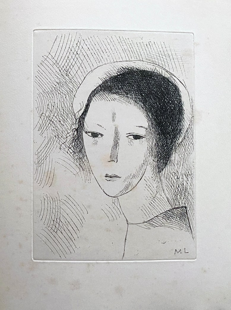 Marie Laurencin Etching. 1947. One of 380 copies.: Etching by Marie Laurencin, monogrammed in plate (M L). One of 380 copies on Lana paper. Part of the influential Du Cubisme album. Signed in plate. Plate: 5 x 7in; Paper: 8 x 10in