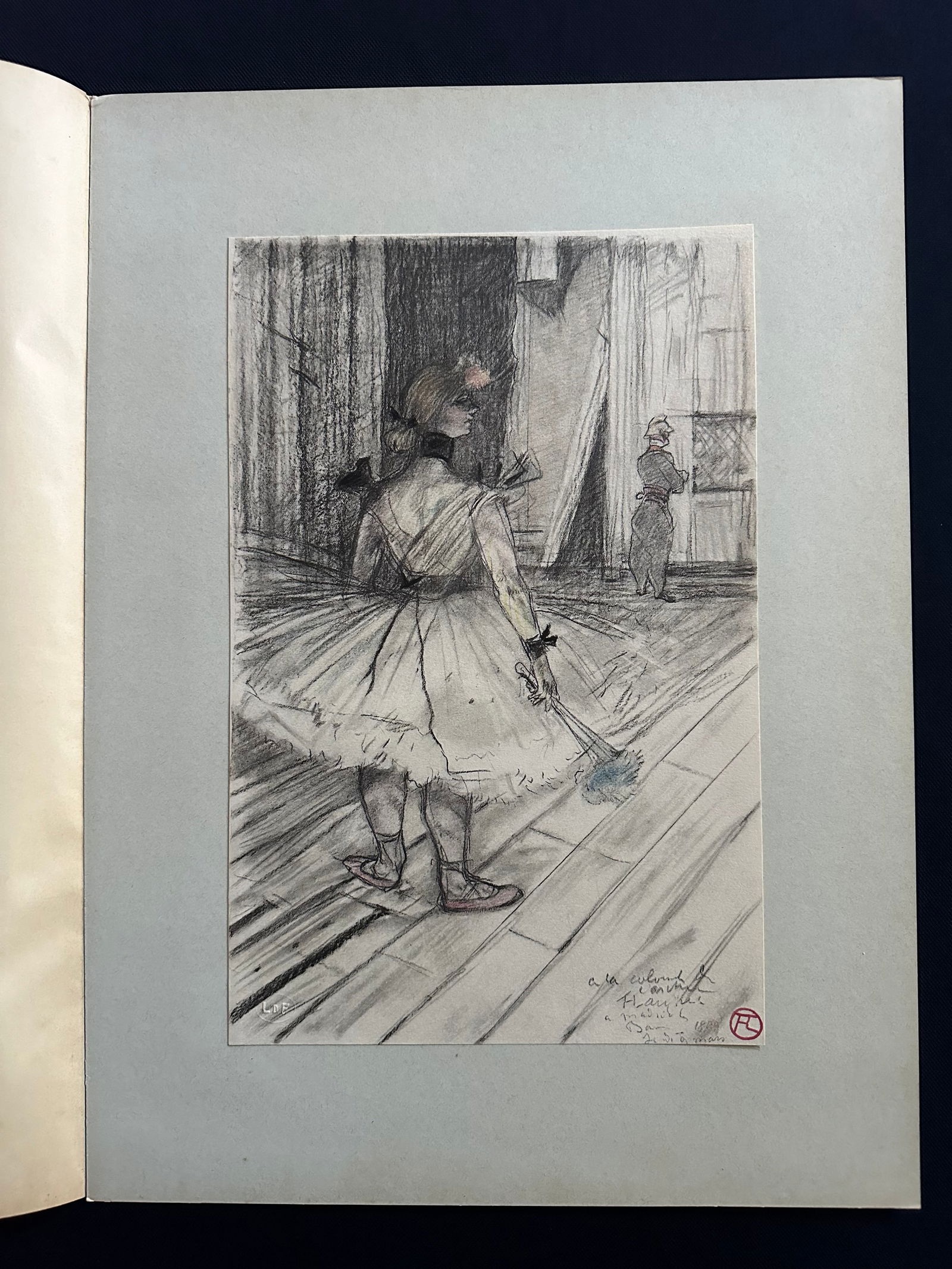 Toulouse-Lautrec Dans les coulisses. Lithograph 1930. One of 200 copies.: Au Cirque II. Dans les coulisses. Lithograph in color after Henri de Toulouse-Lautrec drawing by Daniel Jacomet. One of 200 copies bearing the dry seal of the Librairie de France. 1930. Mounted on