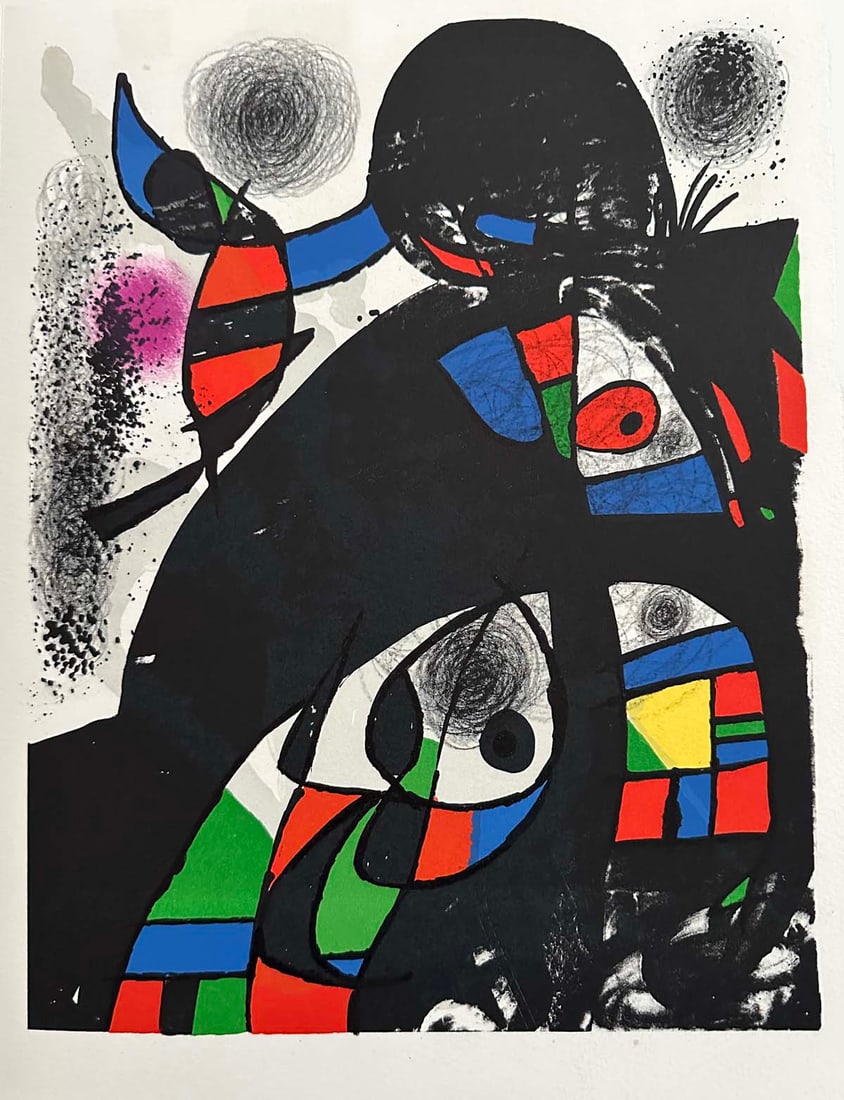 Miro Lithograph. 1975.: Joan Miro. Original lithograph in color from San Lazzaro et Ses Amis portfolio. 1975. Printed in Vellin Arches paper. Edition limited to 575 copies. Ref: Cramer 202. 10.5x14inch.
