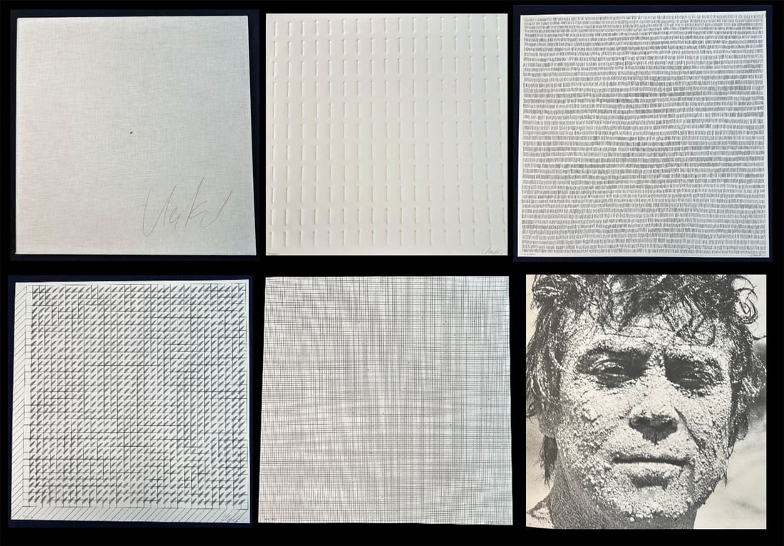 Günther Uecker. Nagelbach. Portfolio of Five Signed Lithographs. 1970/71.: Nagelbach. Galerie Der Spiegel, Cologne. 1970/71. This portfolio includes five pencil-signed lithographs (one featuring an embossed nail type), each signed and numbered along the lower edge. The