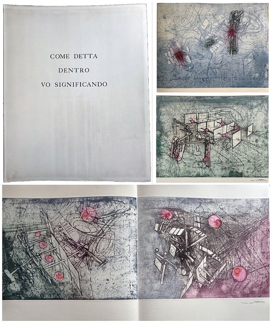 Matta. Come detta dentro vo significando. With 15 signed etchings.: Editions Meyer. Lausanne. 1962. Illustrated with 22 etchings in color in different sizes by Matta, fifteen of which signed in pencil by the artist. One of 80 copies on Rives vellum. Loose as issued.