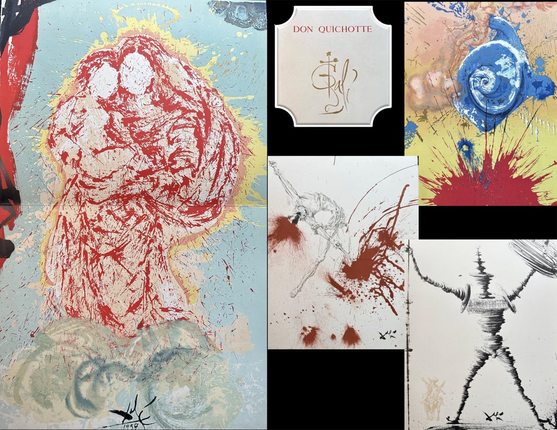 Dali. Don Quixotte de la Manche. With 12 lithographs in color.: Dali, Salvador. Don Quixotte de la Manche. Miguel de Cervantes, Salvador Dali. Complete portfolio illustrated with 12 lithographs in color by Dali, signed in plate. The portfolio published by Joseph F