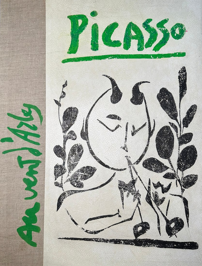 PICASSO. La Flûte Double.15 Dessins, Aquarelle, Lavis. With Picasso stamped signature in green: Au Vent d’Arles, Saint-Paul-de-Vence, 1967. Limited edition of 500 numbered copies. Portfolio with 15 pochoirs by Jacomet after Picasso’s drawings, watercolors, and washes, marked with Picasso's