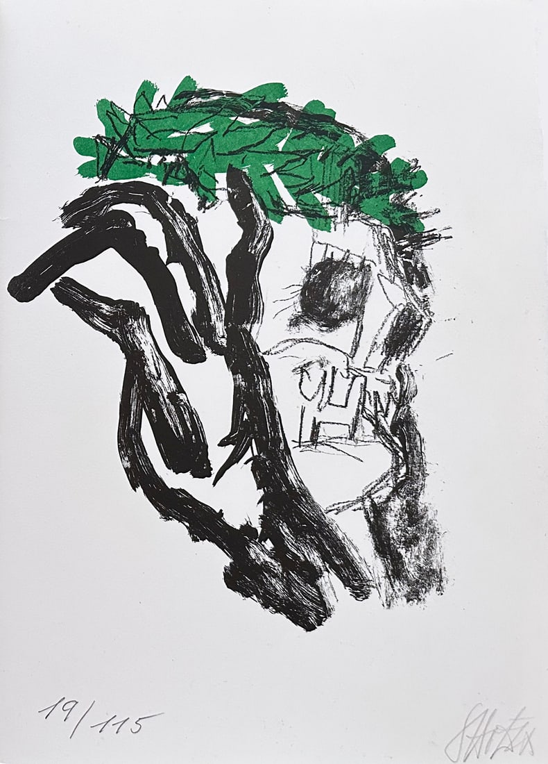 Otto Dix. Signed Lithograph. 1978. One of 115 copies.: Lithograph in green and black by Otto Dix. Signed in pencil on the lower right, and numbered on the lower left. One of 115 copies numbered in Arabic numerals in Rives paper. Published in 1978 by Erker