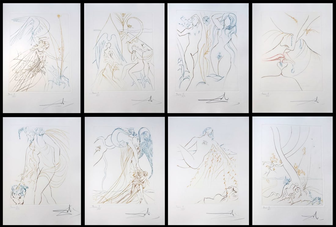 Dali. Paradis Perdu, with 10 signed and numbered drypoints, one of 150 copies, 1974: Dali, Salvador. Paradis Perdu. Milton, John. Translated by Pierre Messian. Les Bibiliophiles de l'Automobile-club de France, 1974. Loose as issued, illustrated by 10 dry-points by Salvador Dali, in