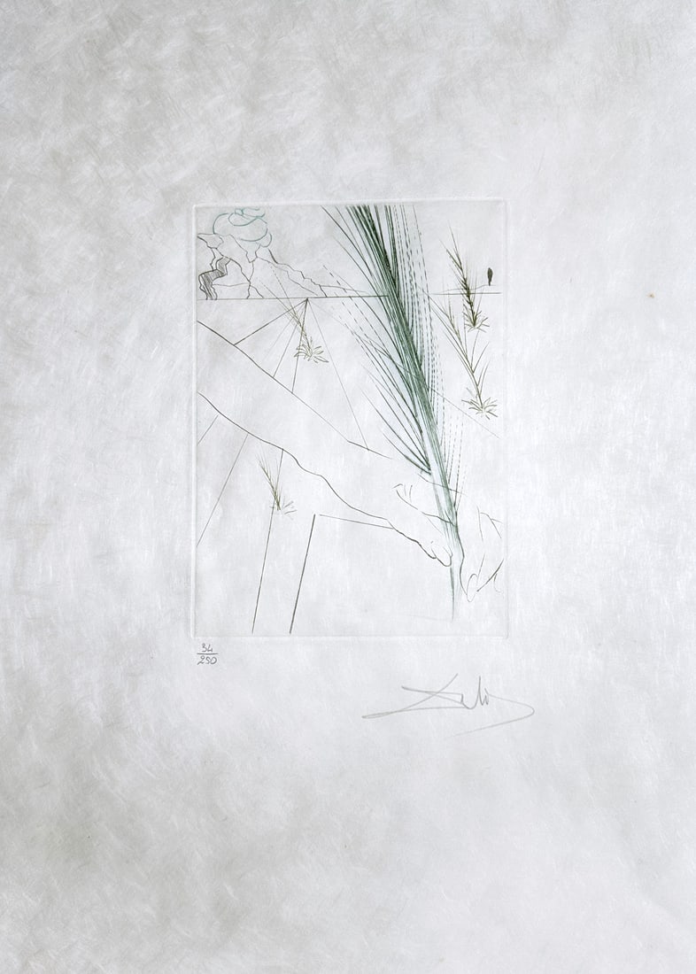 Dali signed and numbered drypoint, 1968.: Love's Labour's Lost. From 1968 suite of drypoints Dali made which illustrates Shakespeare’s Much Ado About Nothing. Printed by Ateliers Rigal, Fontenay-aux-Roses. Published by Werbungs-und Commerz